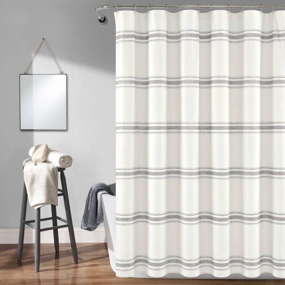 Lush Decor - Farmhouse Striped Shower Curtain Gray - Lush Décor Gray